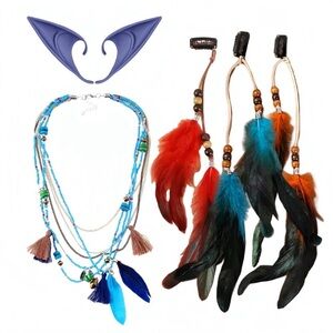 Avatar Cosplay Accessoriess, Soft Latex Pointed Elf Ears, Boho Feather Tassel